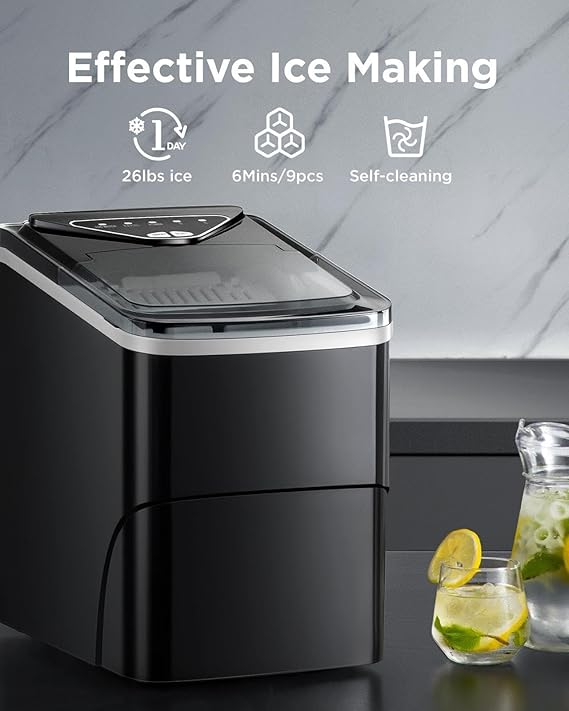 26 Lb.Daily Production Bullet Ice Countertop Ice Maker, Self-Cleaning Ice Makers