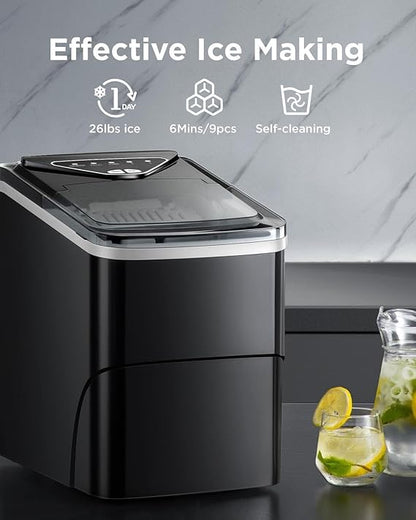 26 Lb.Daily Production Bullet Ice Countertop Ice Maker, Self-Cleaning Ice Makers
