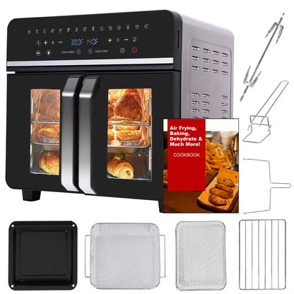 Large Air Fryer Toaster Oven Combo French Double Door Airfryer, 15 Cooking Functions Touch Dual Zone Independent Control Electri
