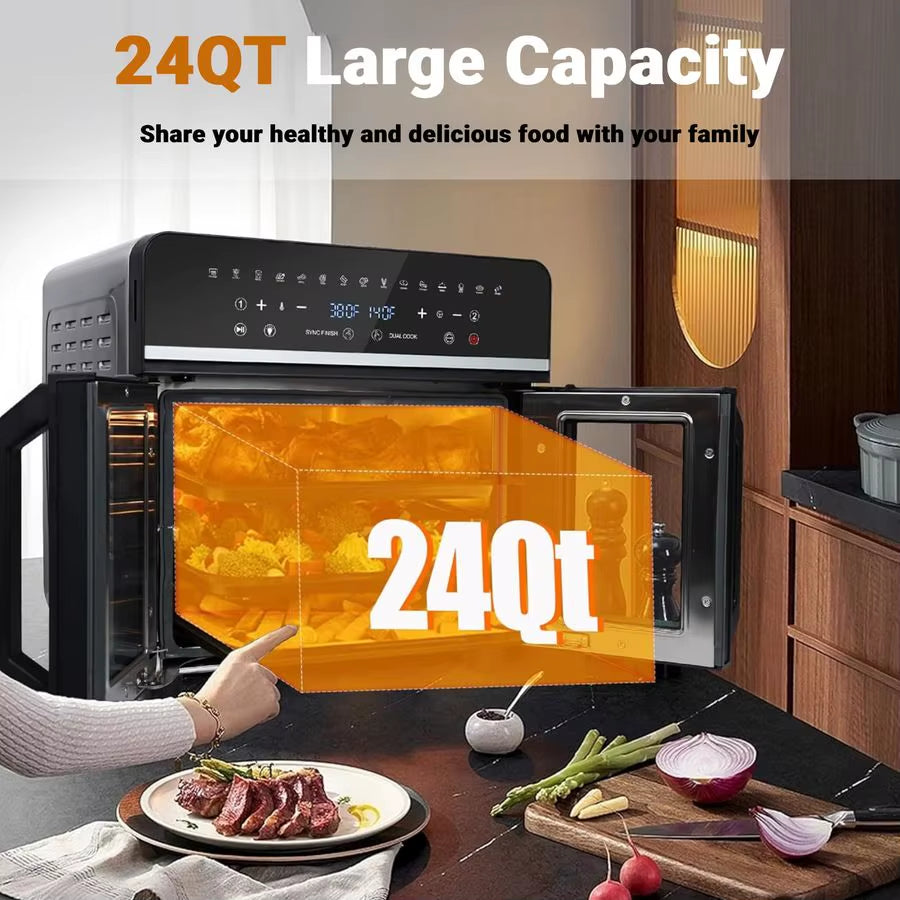 Large Air Fryer Toaster Oven Combo French Double Door Airfryer, 15 Cooking Functions Touch Dual Zone Independent Control Electri
