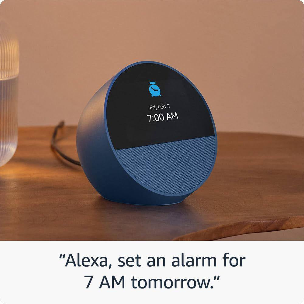 Echo Spot (2024 Release) Smart Alarm Clock with Vibrant Sound plus Alexa, Glacier White